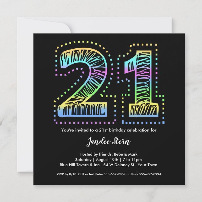 Cool sur Black 21st Birthday Party Invitation (Devant)