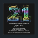 Cool sur Black 21st Birthday Party Invitation<br><div class="desc">Le numéro 21 dans une police folle remplie de couleurs cool et vives POP sur un arrière - plan noir. Une formidable invitation à l'anniversaire pour un super anniversaire. Voir plus sur Zigglets ici à Zazzle.</div>
