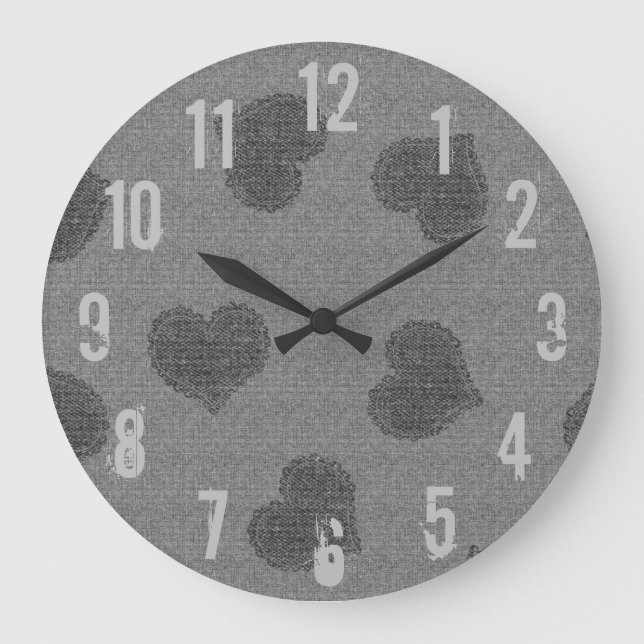 Cool Tissu rustique Look Coeurs Horloge murale (Recto)