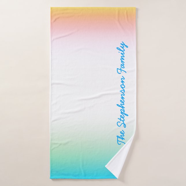 COOL TROPICAL Bleu Blanc Dégradé avec texte bleu (Serviette de bain)