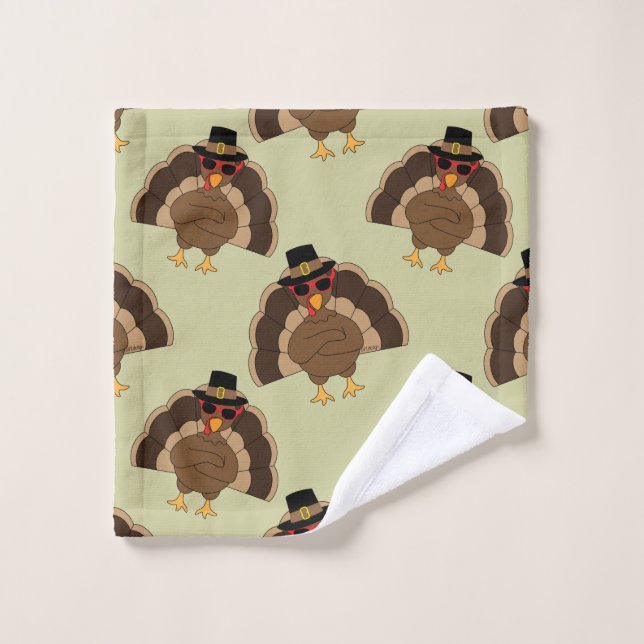 Cool Turquie Thanksgiving fun brun vert motif (Gant de toilette)