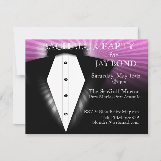 Cool Tuxedo Bachelor Party Cool Invitation (Devant)