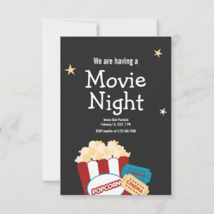 Cool Vintage Movie night Popcorn invitation