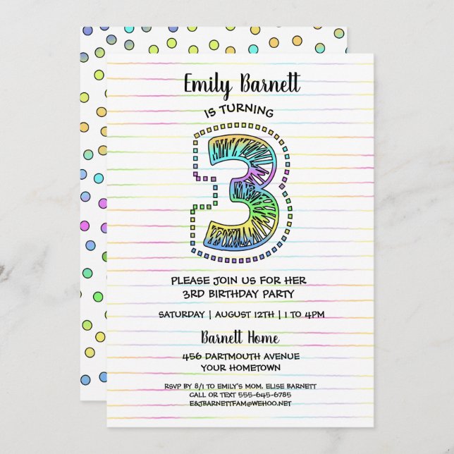Cool Whimsical Fun 3e anniversaire fêté Invitation (Devant / Derrière)