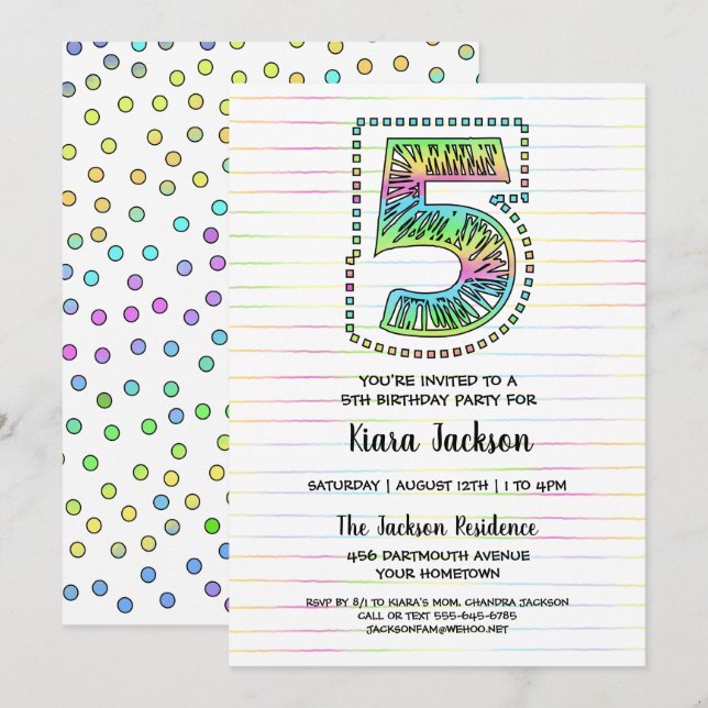 Cool Whimsical Fun 5e Anniversaire Fête Invitation (Devant / Derrière)