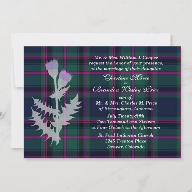 Cooper Clan Tartan Plaid Faire-part de mariage (Devant)