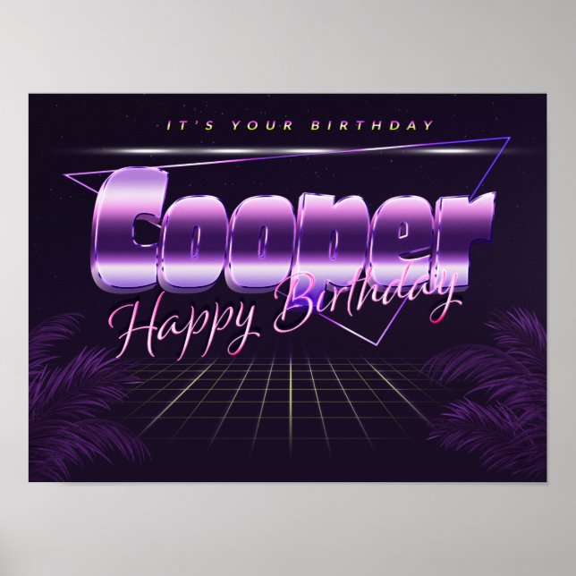 Cooper Nom Vorname lila retro Poster Geburtstag (Devant)