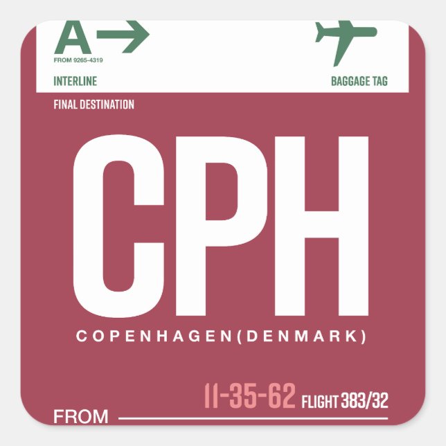 Copenhague - Autocollants carrés de voyage (Devant)