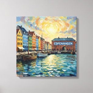 Copenhague toile artistique de Nyhavn sous les lum