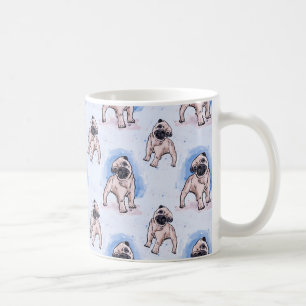 Copie d'aquarelle, chien de carlin, une tasse de