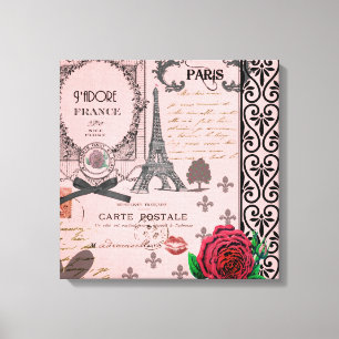 Copie rose vintage d'art de toile de collage de