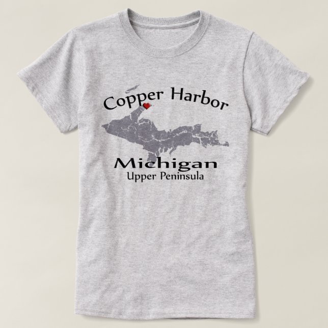 Copper Harbor Michigan Heart Map Design T-shirt (Design devant)