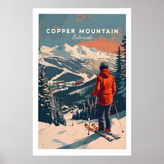 Copper Mountain Travel Poster Skiing Into Sunset 1 (Devant)