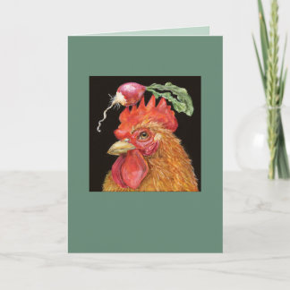 Coq avec carte de casquette radis