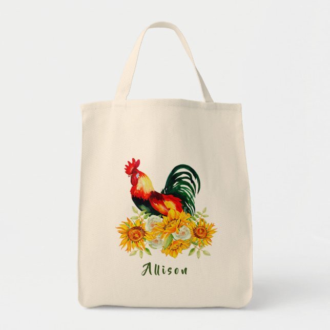 Coq avec tournesol Sac fourre-tout personnalisé (Devant)