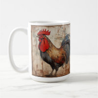 Coq, bois de grange patiné, rustique, tasse de caf