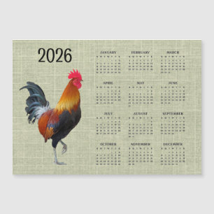 Coq Coloré Calendrier 2026 Carte Magnétique