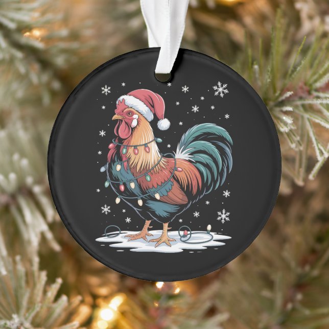 Coq de Noël Chapeau de Père Noël Poulet Lumières F (Arbre)