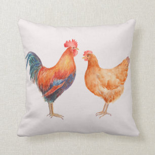 Coq de poulet d'aquarelle et coussin de poule