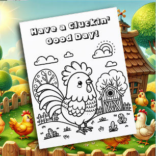 Coq drôle et jeu de mots de poulet à colorier