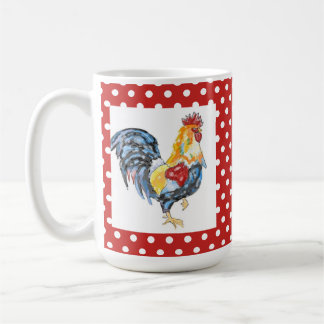 Coq et tasse à pois rouge