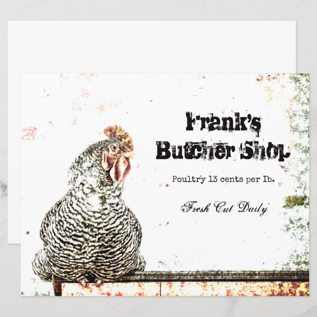 Coq Ferme Vintage Antique Texture Blanc Country (Devant / Derrière)