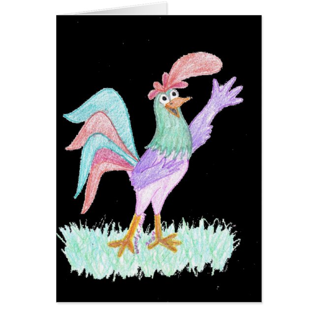 Coq qui chante sur fond noir de Wendy C. Allen (Devant)