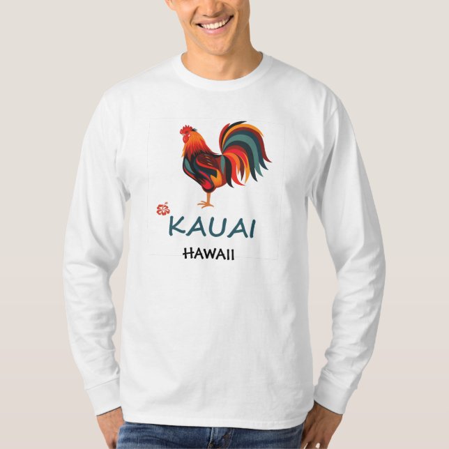 Coq sauvage de Kauai de long T-shirt hawaïen de (Devant)