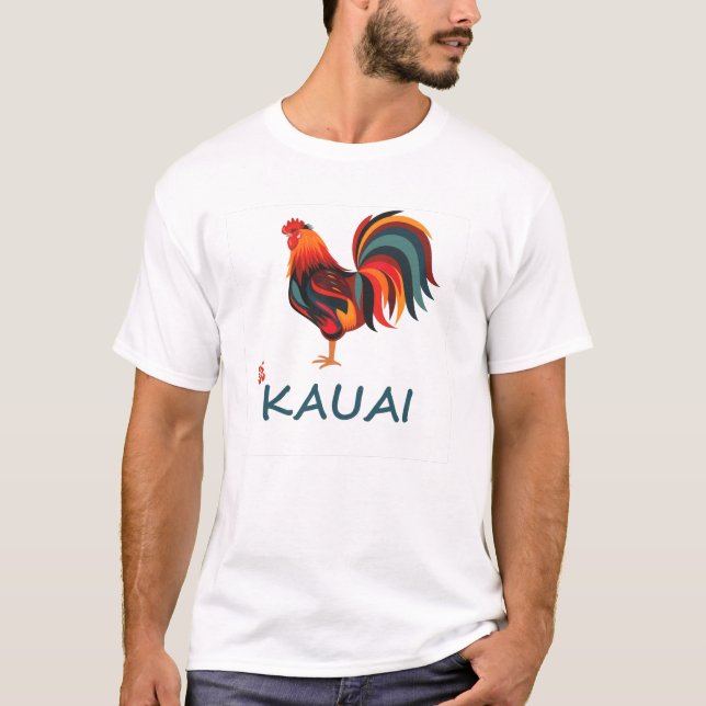 Coq sauvage de Kauai de T-shirt hawaïen de couleur (Devant)