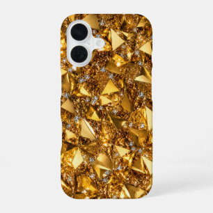 Coque artistique en cristal doré pour iPhone 16 de