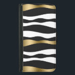 Coque Avec Portefeuille Pour Galaxy S5 Abstrait Zebra Stripes, Gold Black & White<br><div class="desc">Élégant noir blanc et or accents abstrait ondulé zèbre rayures motif</div>