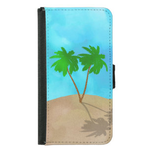 Coque Avec Portefeuille Pour Galaxy S5 Aquarelle Palm Tree Beach Scene Collage