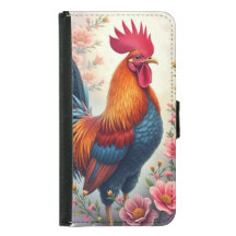 Beau coq et fleurs