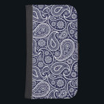 Coque Avec Portefeuille Pour Galaxy S4 Bleu bleu marine Vintage Paisley Motif<br><div class="desc">Elégant cachemire blanc motif sur bleu marine foncé couleur arrière - plan vous pouvez changer.</div>