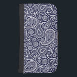 Coque Avec Portefeuille Pour Galaxy S4 Bleu bleu marine Vintage Paisley Motif<br><div class="desc">Elégant cachemire blanc motif sur bleu marine foncé couleur arrière - plan vous pouvez changer.</div>