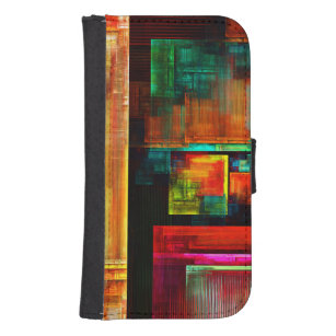 Coque Avec Portefeuille Pour Galaxy S4 Carrés colorés Motif d'art Abstrait moderne #04