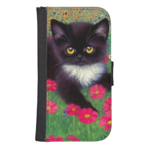 Coque Avec Portefeuille Pour Galaxy S4 Chat Gustav Klimt Tuxedo