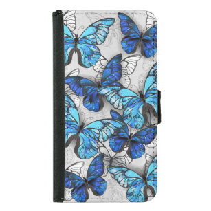 Coque Avec Portefeuille Pour Galaxy S5 Composition des White and Blue Butterflies
