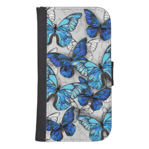 Coque Avec Portefeuille Pour Galaxy S4 Composition des White and Blue Butterflies