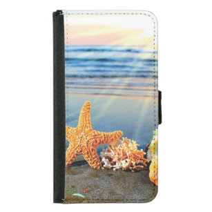 Coque Avec Portefeuille Pour Galaxy S5 Coquillages marins et étoiles de mer sur la plage