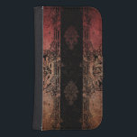 Coque Avec Portefeuille Pour Galaxy S4 Damas gravées vintages<br><div class="desc">Couches de damas grungy en rouge,  or et noir avec des bordures gravées ornées et l'embellissement arrière - plan.</div>