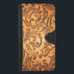 Coque Avec Portefeuille Pour Galaxy S5 Design floral sculpté en bois Brown<br><div class="desc">Image cool de bois brun courbé élégant tourbillons floraux design avec accent noir en option.</div>