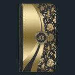 Coque Avec Portefeuille Pour Galaxy S5 Elégant Black & Gold Floral Damask & Dynamic Lines<br><div class="desc">Les tons noir et or brillent métallique floral damask et les lignes modernes dynamiques design. monogramme personnalisé et optionnel. Plusieurs variantes sur ce design, avec différentes positions des éléments. Pas de parties scintillant réelle ou de finition métallique, mais l'effet d'image numérique. Si vous avez besoin d'aide pour customiser, changer de...</div>