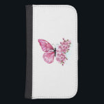 Coque Avec Portefeuille Pour Galaxy S4 Flower Butterfly<br><div class="desc">Flower arrangement of pink butterfly with rose Japanese cherry blossoms on white background.</div>