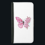 Coque Avec Portefeuille Pour Galaxy S5 Flower Butterfly<br><div class="desc">Flower arrangement of pink butterfly with rose Japanese cherry blossoms on white background.</div>