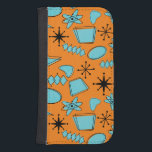 Coque Avec Portefeuille Pour Galaxy S4 Formes atomiques MCM Turquoise sur orange<br><div class="desc">Formes et icônes modernes dessinées à la main au milieu du siècle et numérisées pour concevoir des motifs sans faille</div>
