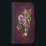 Coque Avec Portefeuille Pour Galaxy S4 Girly Steampunk<br><div class="desc">Design steampunk cool avec poupée girly avec roses,  tourbillons métalliques et bijoux sur un profond arrière - plan damassé burgandy. Les effets dimensionnels sont réalisés numériquement,  le produit réel a une surface plane.</div>