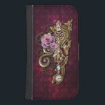 Coque Avec Portefeuille Pour Galaxy S4 Girly Steampunk<br><div class="desc">Design steampunk cool avec poupée girly avec roses,  tourbillons métalliques et bijoux sur un profond arrière - plan damassé burgandy. Les effets dimensionnels sont réalisés numériquement,  le produit réel a une surface plane.</div>