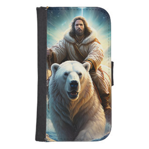 Coque Avec Portefeuille Pour Galaxy S4 (IA générée) Jésus sur un ours polaire