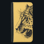 Coque Avec Portefeuille Pour Galaxy S5 Illustration d'un léopard tiré à la main noir et j<br><div class="desc">Un dessin réaliste de léopard noir et jaune. Cool regardant des taches noires avec sa bouche ouverte et rugissante,  montrant ses dents pointues. Féroce et beau.</div>